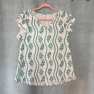 SHEIN Green Floral Ruffle Sleeve Blouse Size Medium